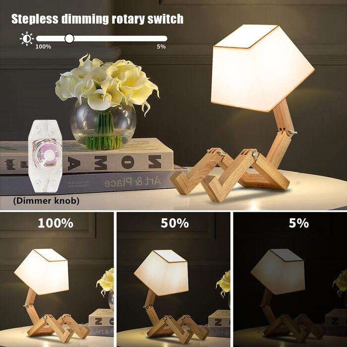 Настільна LED-лампа ELINKUME для дітей, спальня, читання, лляний абажур, дерев'яний рухомий каркас, настільна лампа для декору, навчання та роботи, креативний подарунок