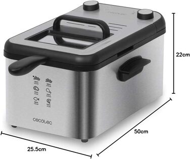Фритюрниця Cecotec CleanFry Infinity 3000, 3 л, 2400 Вт, температурний режим до 190°C, таймер, фільтр OilCleaner, чорна