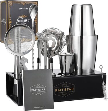 Набір для коктейлів Mixology Barkeeper: Бостон-шейкер з підставкою та аксесуарами з нержавіючої сталі для дому