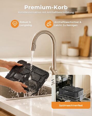 Аерофритюрниця WELLENT 12L Dual Zone XXL - двокамерна фритюрниця з гарячим повітрям 2950W (6+6Л), з вікном перегляду, функціями Match & Sync та нагадуванням про струшування, придатна для посудомийки