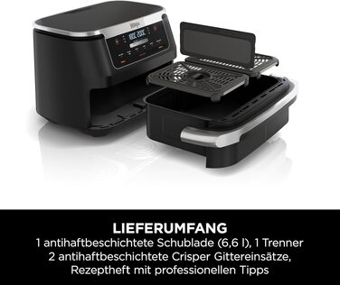 Аерофритюрниця Ninja FlexDrawer AF550EU 6.6 л, чорна: багатофункціональна фритюрниця 6-в-1 з великою шухлядою Dual Zone, функціями запікання та Max Crisp