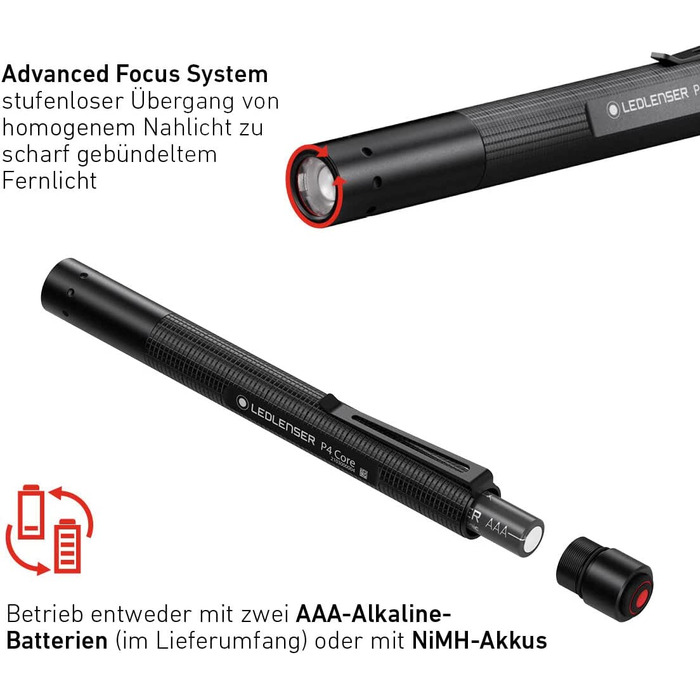 Ліхтарик Ledlenser P4 Core 90 лм, компактний, Advanced Focus, 6 годин, для туризму та кемпінгу