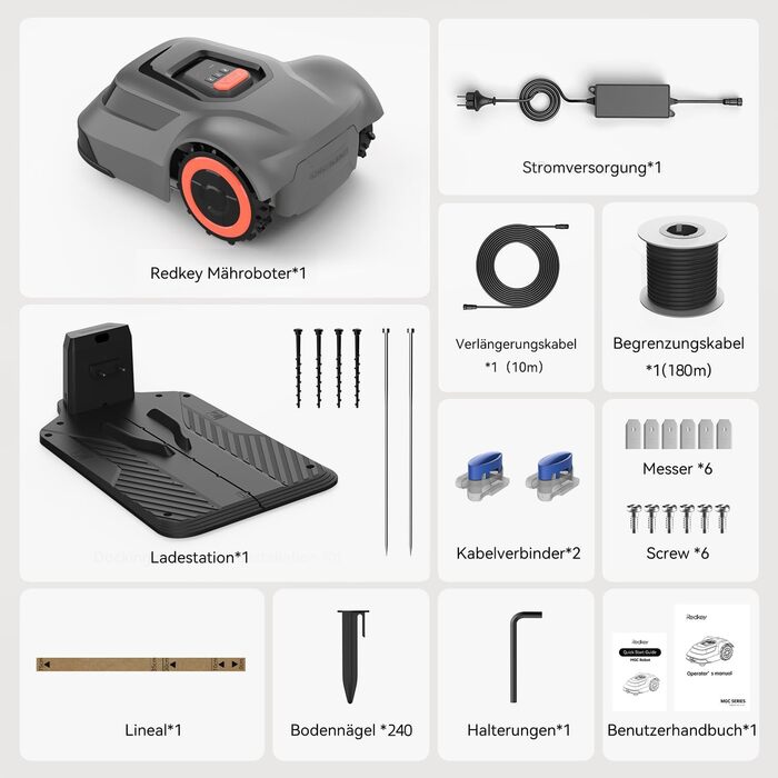 Redkey MGC1000 робот-газонокосарка для газону до 1000 м² з обмежувальним дротом, C-TOF технологія, планування маршруту, малювання карти, подолання схилу до 45%, керування через додаток, тиха робота 57 дБ