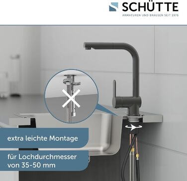 Змішувач кухонний SCHÜTTE LONDON з висувним душем, поворотний на 360°, графіт, високий (29.8 см)