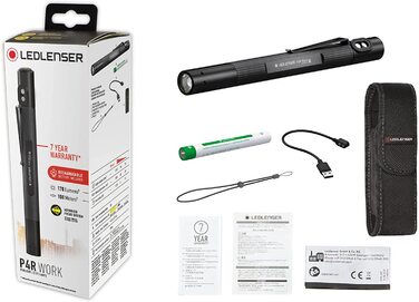 Ліхтарик Ledlenser P4R Work LED для майстерні та майстрів, акумуляторний, 170 люмен, з фокусуванням, до 100 м, USB-зарядка, кліпса