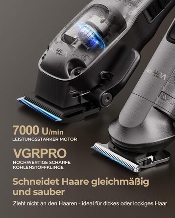 Професійна бездротова машинка для стрижки волосся VGRPRO для чоловіків та бороди, набір тримерів з кейсом, електричний тример преміум-класу (сірий)