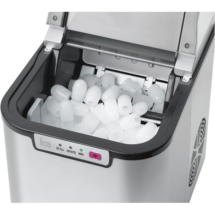 Льодогенератор Clatronic EWB 3785 Inox: Швидке виробництво льоду (10 хв), самоочищення, 12 кг/24 год, резервуар 1.5 л