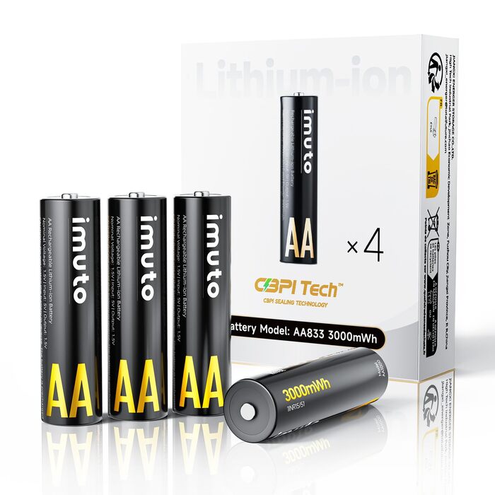 Набір літієвих акумуляторів imuto AA 1.5V 3000mWh (8 шт.) з зарядним пристроєм, 2500 циклів перезарядки