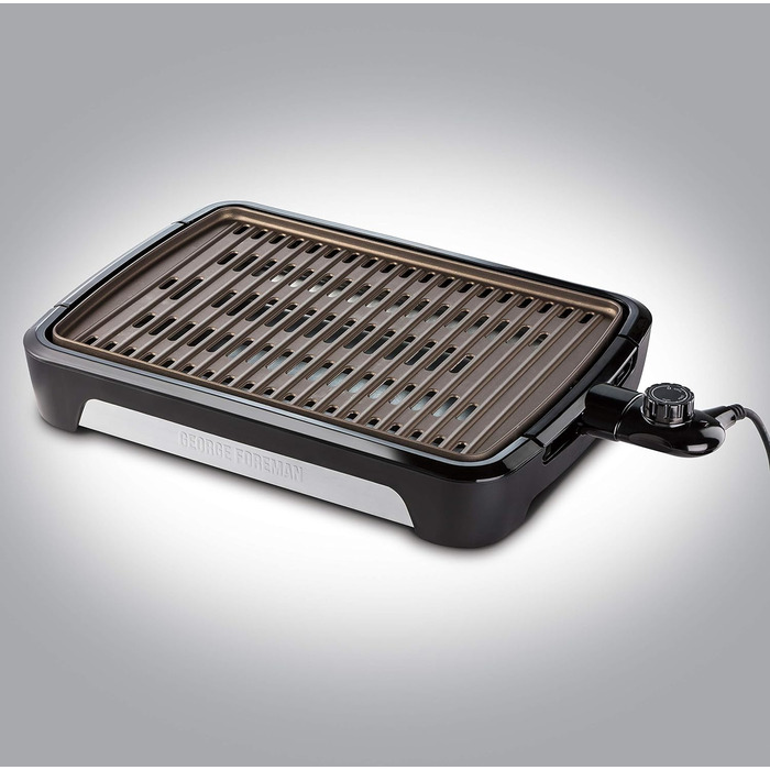 Електричний гриль George Foreman Smokeless для дому, бездимний, антипригарний, з піддоном для жиру, регулятором температури, вертикальне зберігання, модель 25850-56