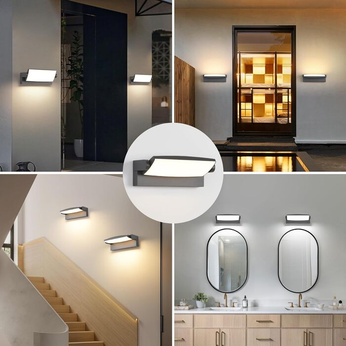 Стіна LED-світильник SANSHI 30W зовнішній, водонепроникна лампа IP65 з регулюванням панелі 350°, 3 режими кольору (3000K/4000K/6500K) для саду та тераси, темно-сірий