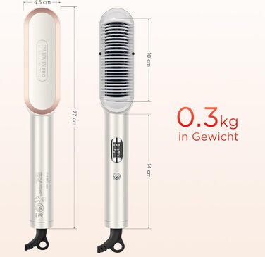 Іонна щітка-випрямляч для волосся PARWIN PRO BEAUTY з LED-індикатором, 4 температурні режими, захист від опіків, шампань срібло