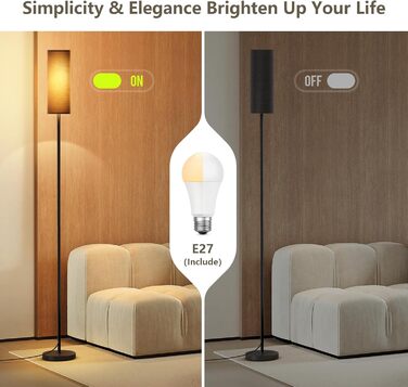 LED торшер Lithomy 12W для вітальні та спальні, вінтажний, диміруємий, з пультом та 3 кольорами світла