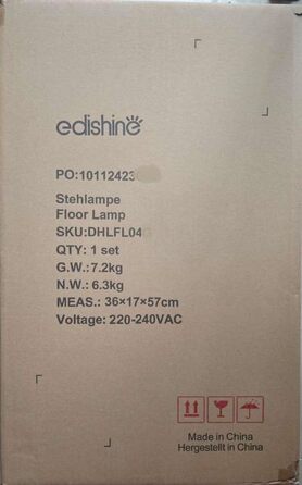 Торшер EDISHINE димований для вітальні, E27 з LED-лампою і пультом, плавне регулювання яскравості та кольору, висота 143-176 см, поворотна головка, чорний