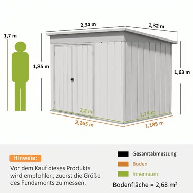 Металевий сарай Metall Gerätehaus 2,68 м², з замком, з 3 дверима, вентиляція, похилий дах, з рукавичками