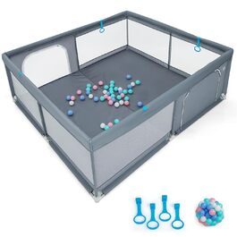 Манеж для дітей DREAMADE 200x180 см, складаний, з 50 кульками, 4 ручками і сумкою, дихаюча сітка, для немовлят і малюків 0-36 міс, темно-сірий