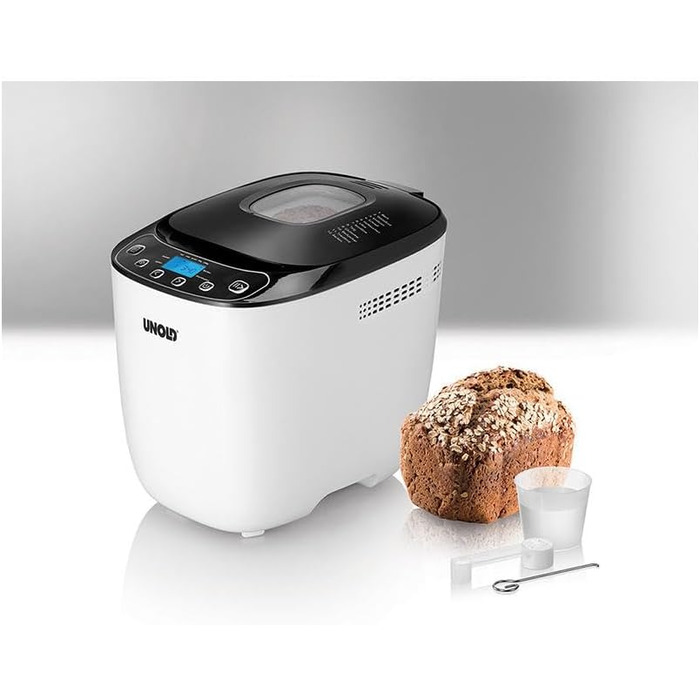 Хлібопічка Unold 68010 Backmeister Design, до 1 кг, 550 Вт, BPA-free, 12 програм, LCD, чорна-біла, термостійкий корпус