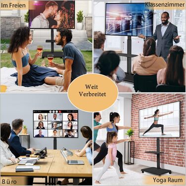 Мобільний телевізійний тумба Hellsehen для LED/LCD/OLED TV 32-70 дюймів (до 45.4 кг), чорна, з регулюванням висоти та фіксаторами коліс