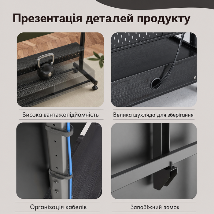 Підлогова стійка для телевізора FITUEYES на колесах, регульована по висоті, для ТВ 70-100 дюймів, навантаження до 80 кг, VESA 850x600 мм