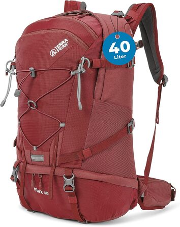 Туристичний рюкзак Terra Peak Flex 40 л, преміум, з вентиляцією спини, дощовиком і кріпленням для гідратора, 3D Air Mesh, з поясом, для трекінгу, темно-червоний