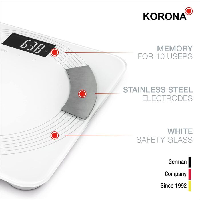 Діагностичні ваги Korona DEBBY 73510 з аналізом жиру, води, м’язової маси, BMI, до 180 кг