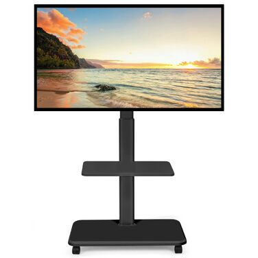 Мобільний телевізійний тумба Hellsehen для LED/LCD/OLED TV 32-70 дюймів (до 45.4 кг), чорна, з регулюванням висоти та фіксаторами коліс