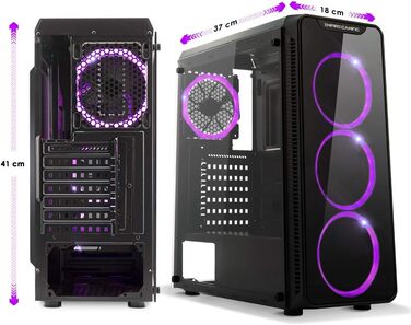 Ігровий корпус для ПК EMPIRE GAMING Warmachine ATX, середній, 4 безшумні вентилятори, LED-RGB-підсвічування, 11 режимів, скло спереду та збоку