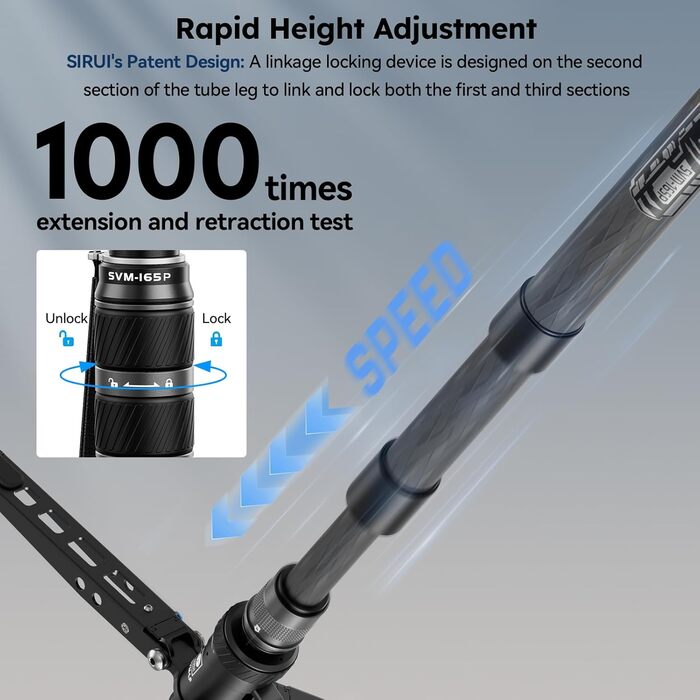 Монопод SIRUI SVM-165P Rapid System, карбоновий, 165 см, з педаллю, швидка фіксація, компактний, до 10 кг