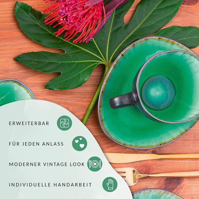 Sänger кавовий сервіс Palm Beach з кераміки, 12 предметів, набір посуду для 4 осіб, чашки, підставки, десертні тарілки, розширюваний | PREMIUM COLLECTION (8 чашок еспресо)