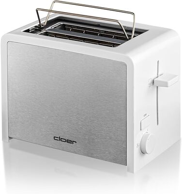 Тостер Cloer 3211, 825 Вт, на 2 тости, з підставкою для булочок, функція додаткового підйому, лоток для крихт, теплоізольований, нержавіюча сталь, білий